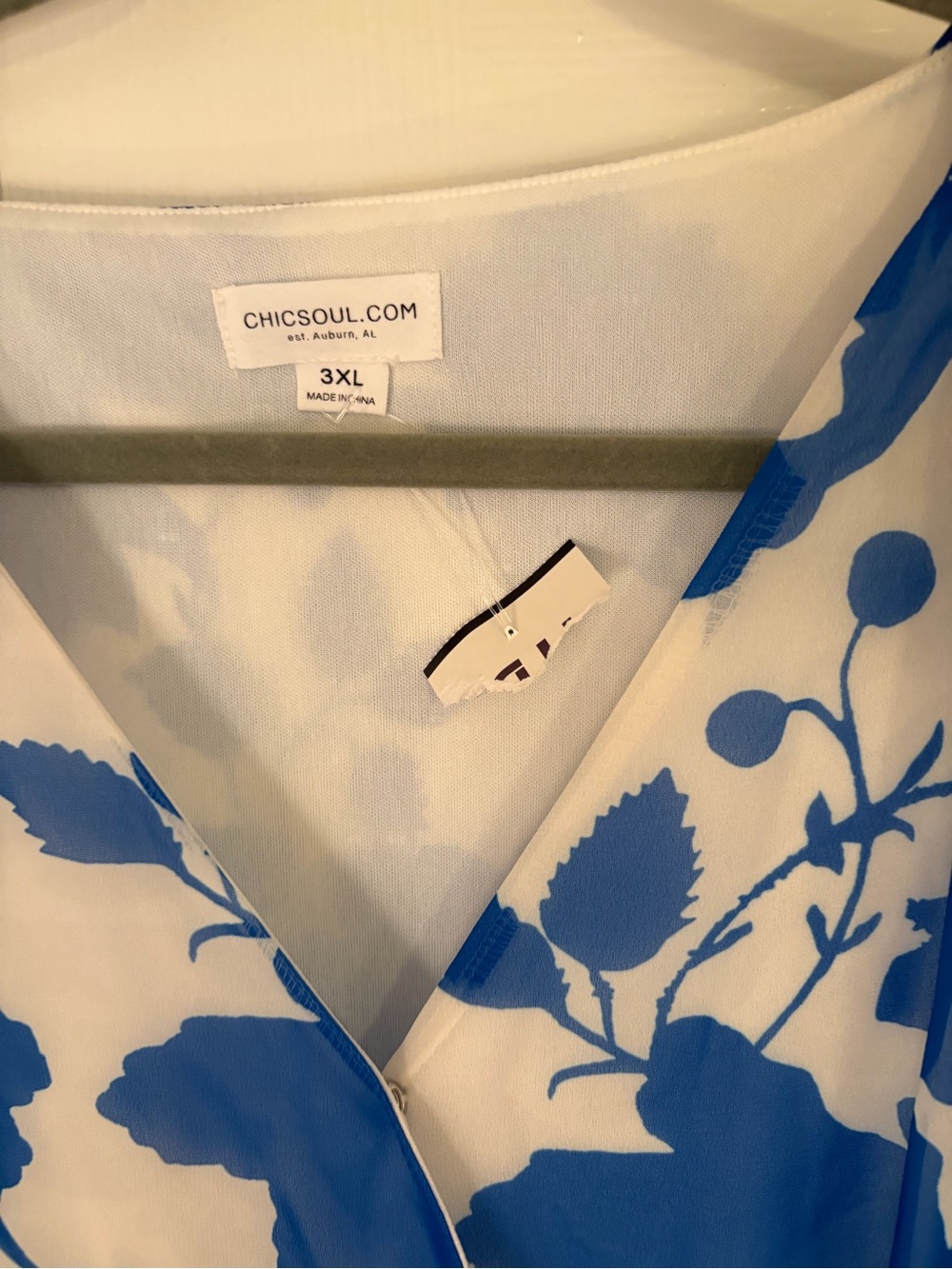 3X ChicSoul White Maxi Dress with Blue Floral Print - Picture 2 of 5